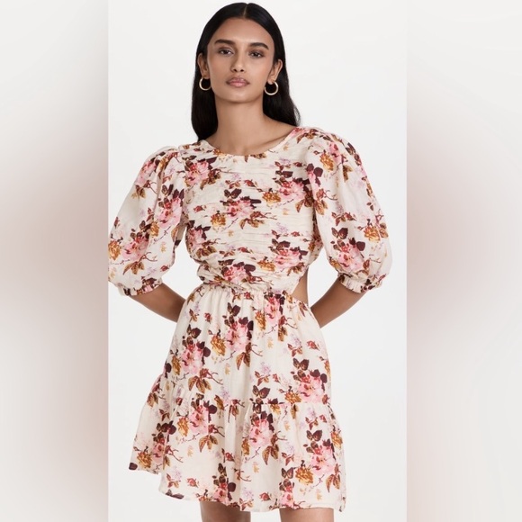 Sea New York Dresses & Skirts - Sea New York Esme Floral pleated Puff Sleeve Open Back Mini Dress